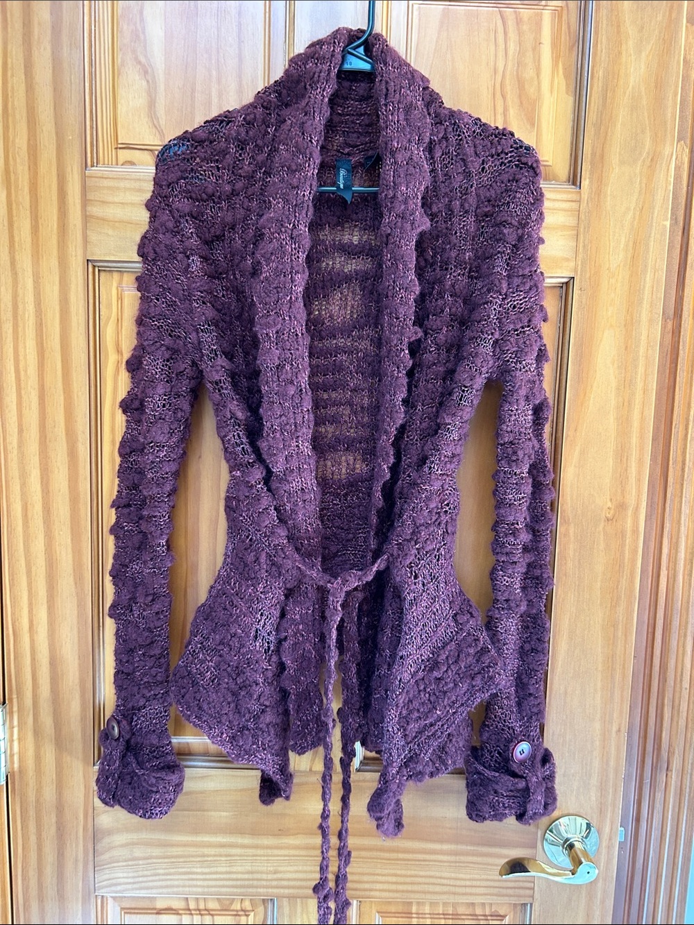 BKE Plum Open-Front Textured Knit Cardigan with Tie
